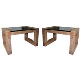 A rectangular pair of limed oak low side tables