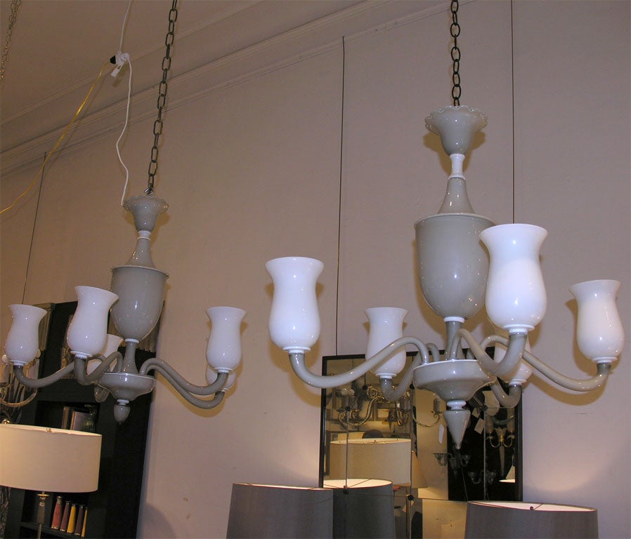 Pair hand blown glass chandeliers