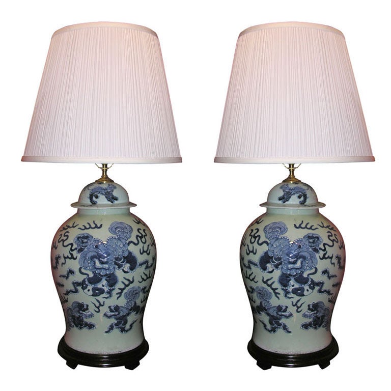 Blue And White Temple Jars Lamps, Blue And White Porcelain Temple Jar Table Lamp