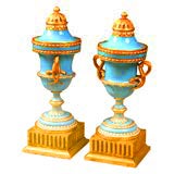 TURQUOISE COVERED URNS, PROBABLY 19thC ENGLISH