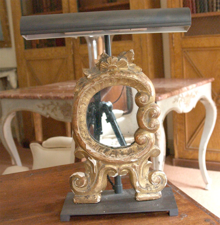 French Miniature Louis XV Mirrors Mounted on Bronze Bases and with Picture Lights For Sale