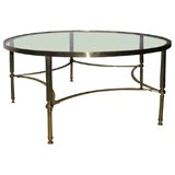 English Round Brass Coffee Table with Soft Smoked Glass Top