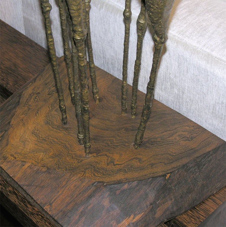 Abstract Bronze Sculpture of Birds on Wooden Base In Good Condition For Sale In New York, NY