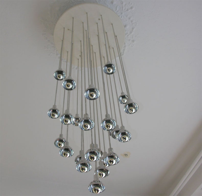 Italian Chrome and Plastic Multi-Branch Silver Chandelier For Sale