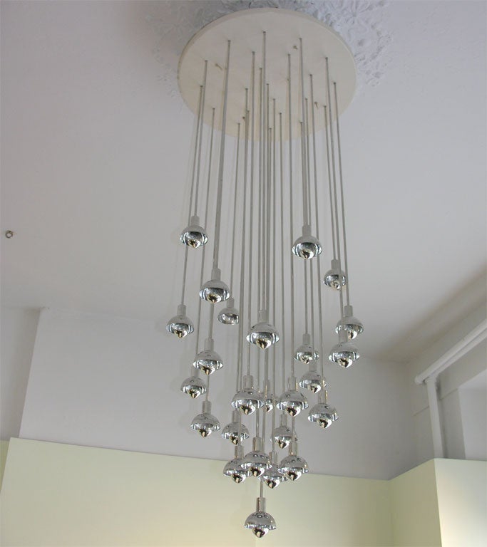 Chrome and Plastic Multi-Branch Silver Chandelier In Good Condition For Sale In New York, NY
