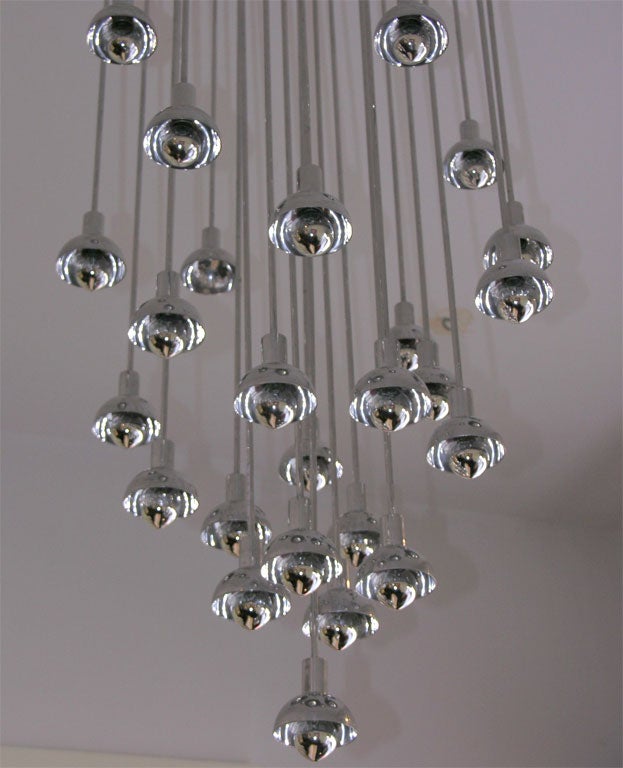 20th Century Chrome and Plastic Multi-Branch Silver Chandelier For Sale