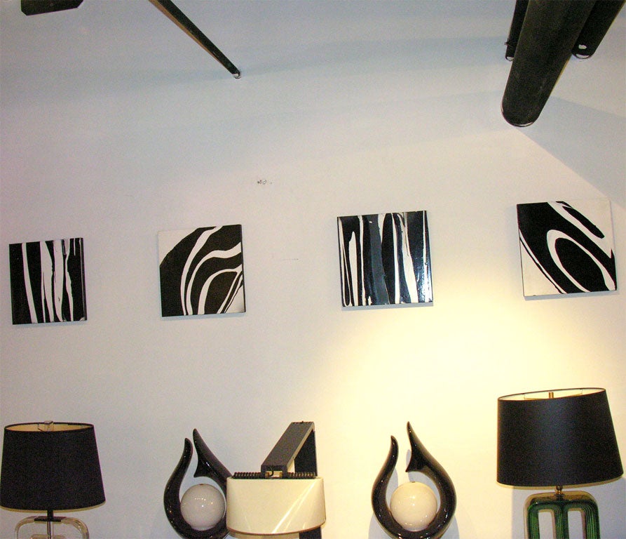 Black and white abstraction in high-gloss enamel, on masonite panels with 3/4