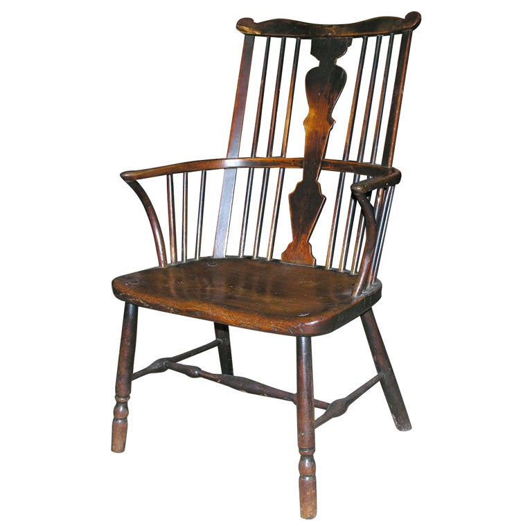 18th C English High Back Thames Valley Vase Splat Windsor Chair