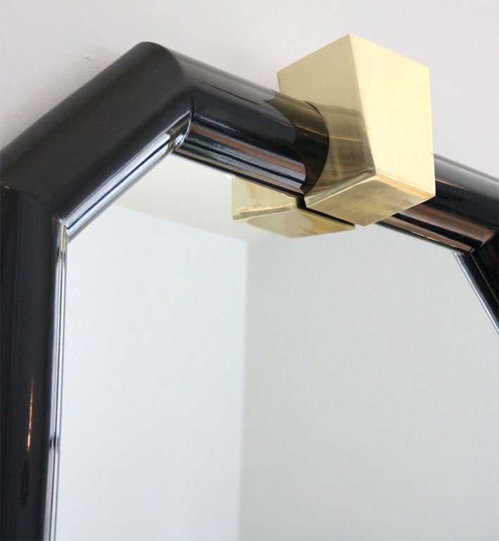 American Black Lacquer Mirror in the Style of Karl Springer