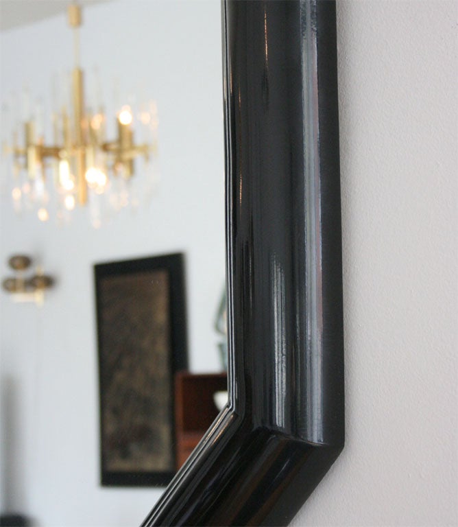 Mid-Century Modern Black Lacquer Mirror in the Style of Karl Springer