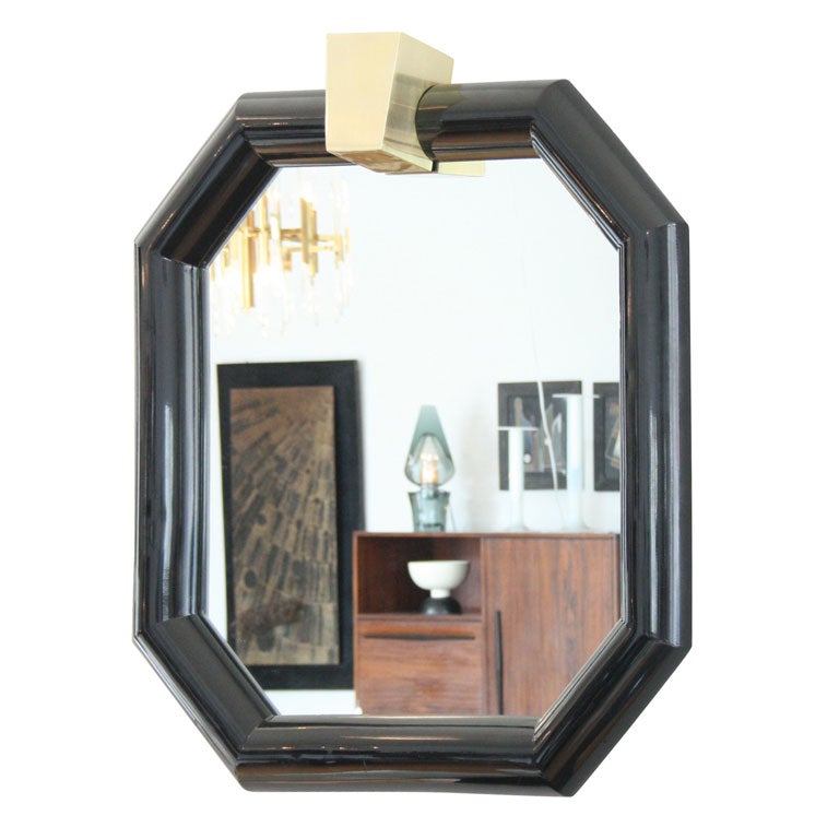 Black Lacquer Mirror in the Style of Karl Springer
