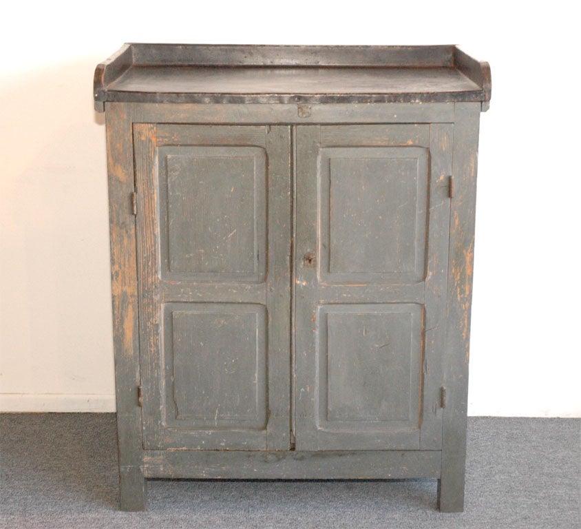 19THC ORIGINAL GREY PAINTED JELLY CUPBOARD 1