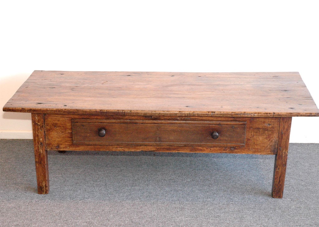 19THC COUNTRY FARM TABLE COFFEE TABLE WITH LARGE DRAWER