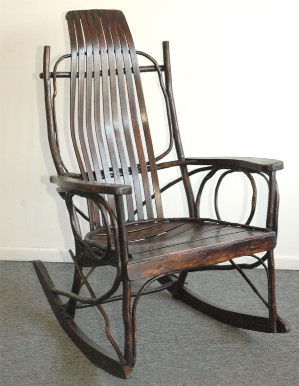 GREAT FORM AND CONDITION-AMISH MADE TWIG/BENT WOOD ROCKING CHAIR FROM PENNSYLVANIA -CIRCA 1920-1930