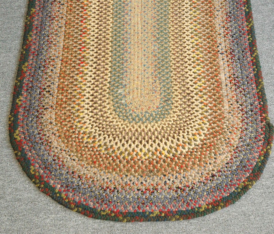1920'S HAND HOOKED BRAIDED RUNNER RUG at 1stdibs