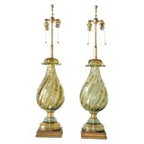 Pair of Murano Green 
Aqua Lamps