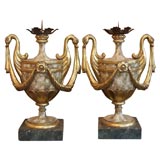 Pair of Italian carved vase formed pricket candlesticks