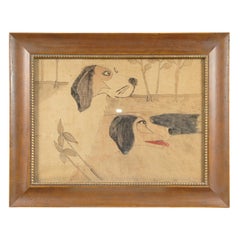 Antique Primitive Hunting Dogs on Silk Velvet from Mississippi