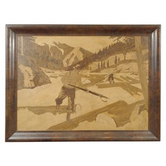 Vintage HUGE Mountain Marquetry "Painting" of Mt. Hood, Oregon,   WPA