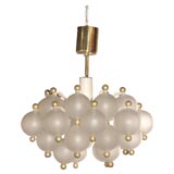 Stilnovo glass chandelier with white enameled metal cylinders