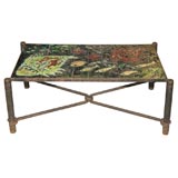 Jacques Adnet bronze rectangular painted tile top table