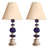 4 ball cobalt blue table lamp with bronze base