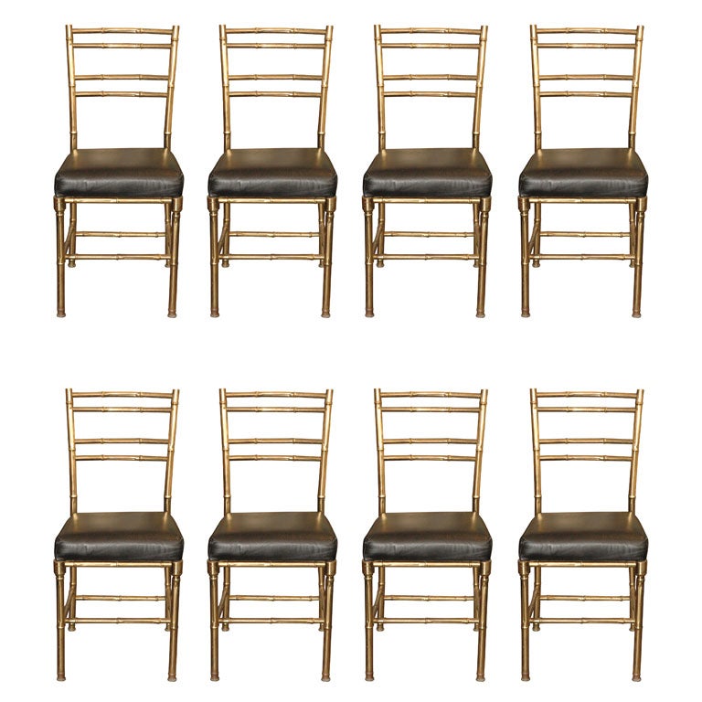 Set of 8 brass bamboo chairs
