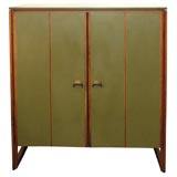 Jens Risom rosewood and green leather bar/ cabinet
