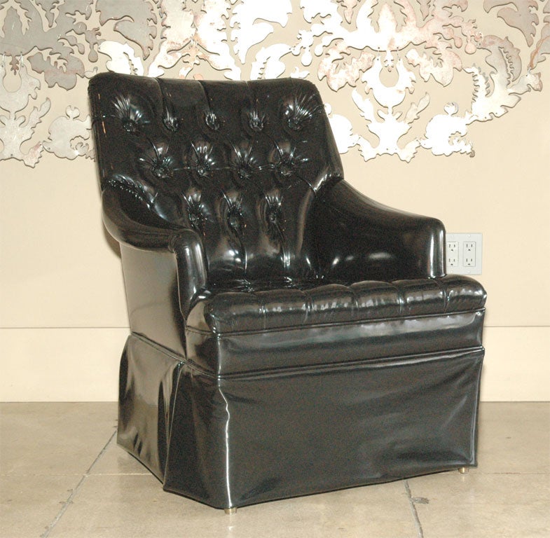 Reupholstered in Kneedler-Fauchere black patent fabric.