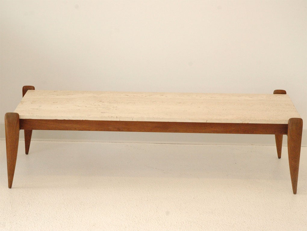 Mid-20th Century A Walnut and Travertine Cocktail Table Designed by Gio Ponti