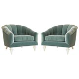A Pair of Stylish "Shell" Club Chairs in Mohair
