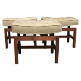 Three Jens Risom Walnut Benches, Button-Tufted Upholstery