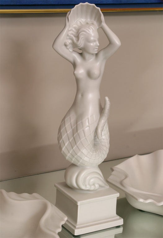 Art Deco Rorstrand Mermaid Figural Group by Harald Salomon