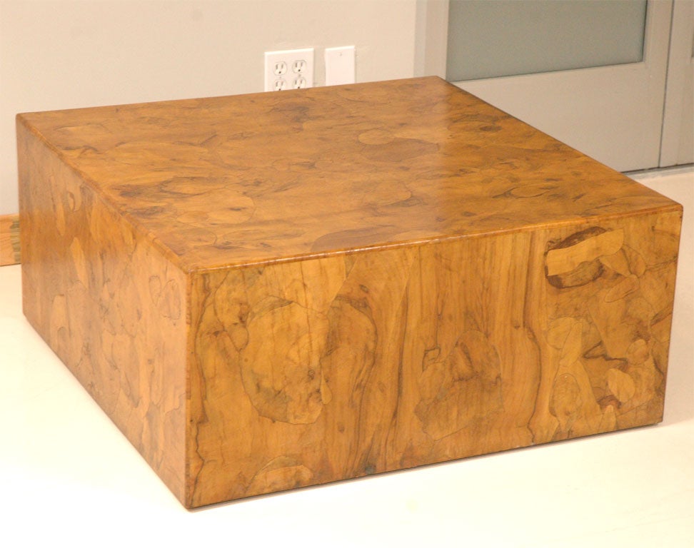 Milo Baughman Exotic Burl Cube Coffee Table