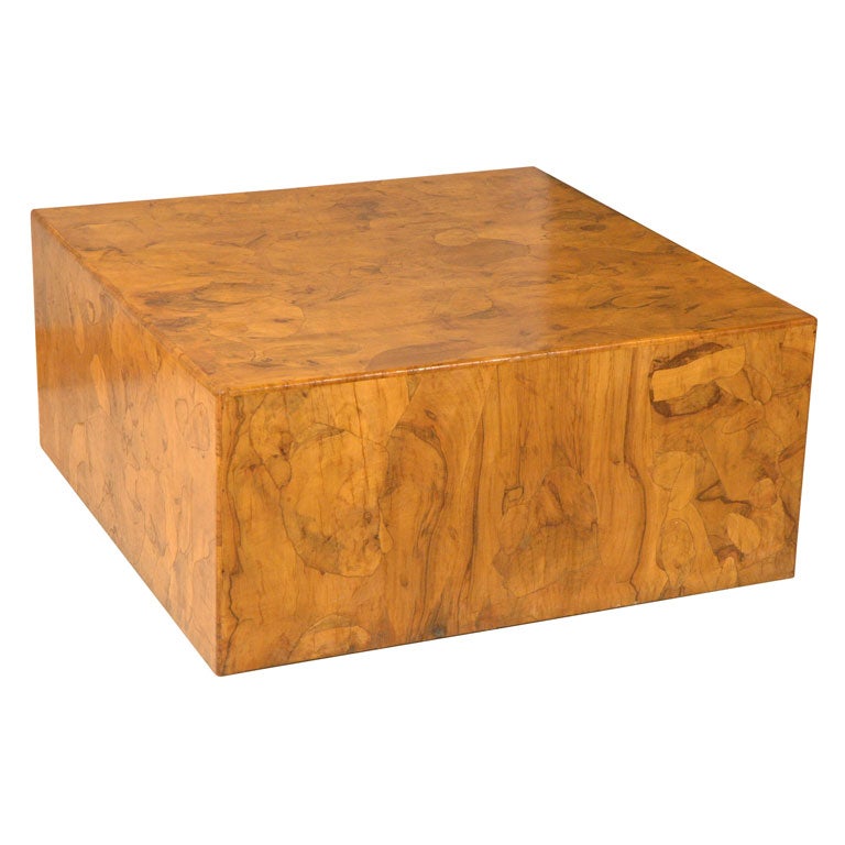 Milo Baughman Exotic Burl Cube Coffee Table