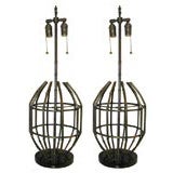 Pair of  Large Brass Faux Bamboo Table Lamps