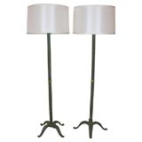 Pair of French 1940s Verdigris  and Brass Floor Lamps