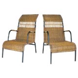 Pair of French 1930s  Iron and Rattan Chairs