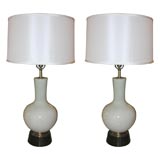 Pair of Paul Laszlo Celedon Ceramic Lamps