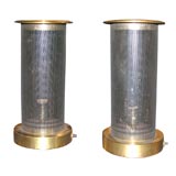 Pair of Mesh and Brass Accent Lamps