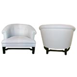 Pair of Barrel Back Lounge Chairs with Asian Bases by Baker