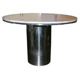 Table with Cylindrical Steel Base and Marble Top by Brueton