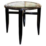 Side Table in Black Lacquer with Inset Glass Top by Pace