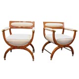 Pair of Directors Chairs in Burl with Brass Accents by Widdicomb