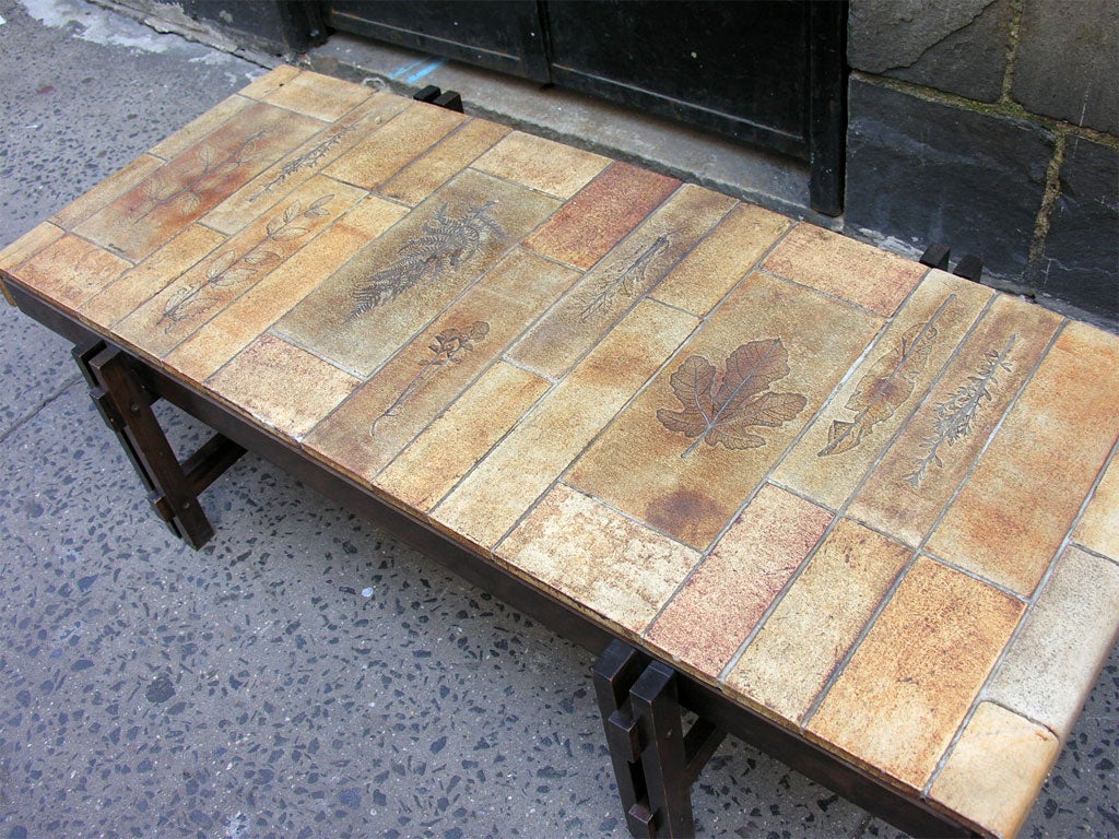 Architectural Wood and Ceramic Table, Signed R. Capron 1