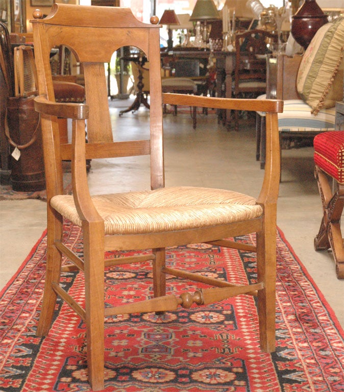 French provencal fruitwood rush seat armchair