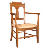 French provencal fruitwood rush seat armchair