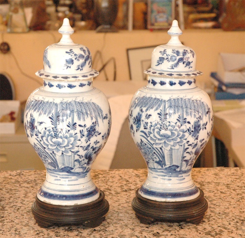 Pair of  Delftware urns