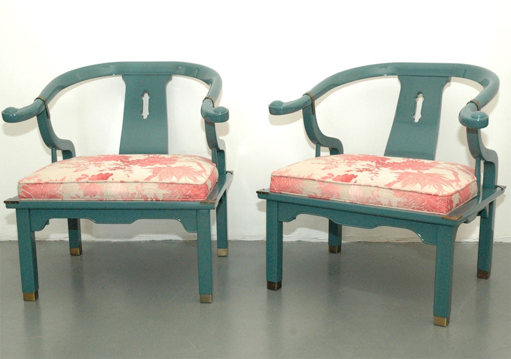 James Mont Style Turquoise Lacquered Chairs