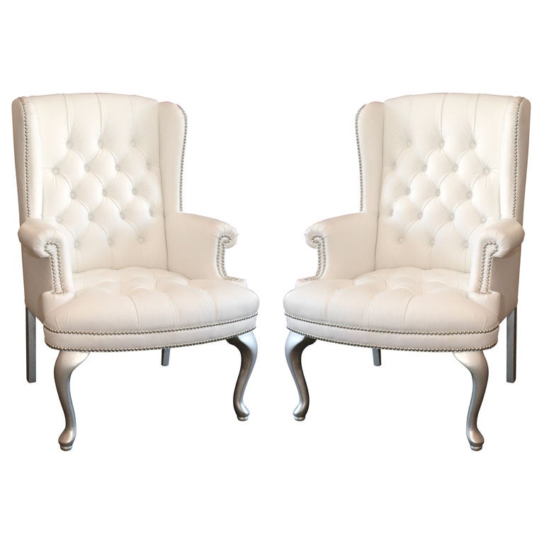 Pair of Petite Wingback Chairs For Sale